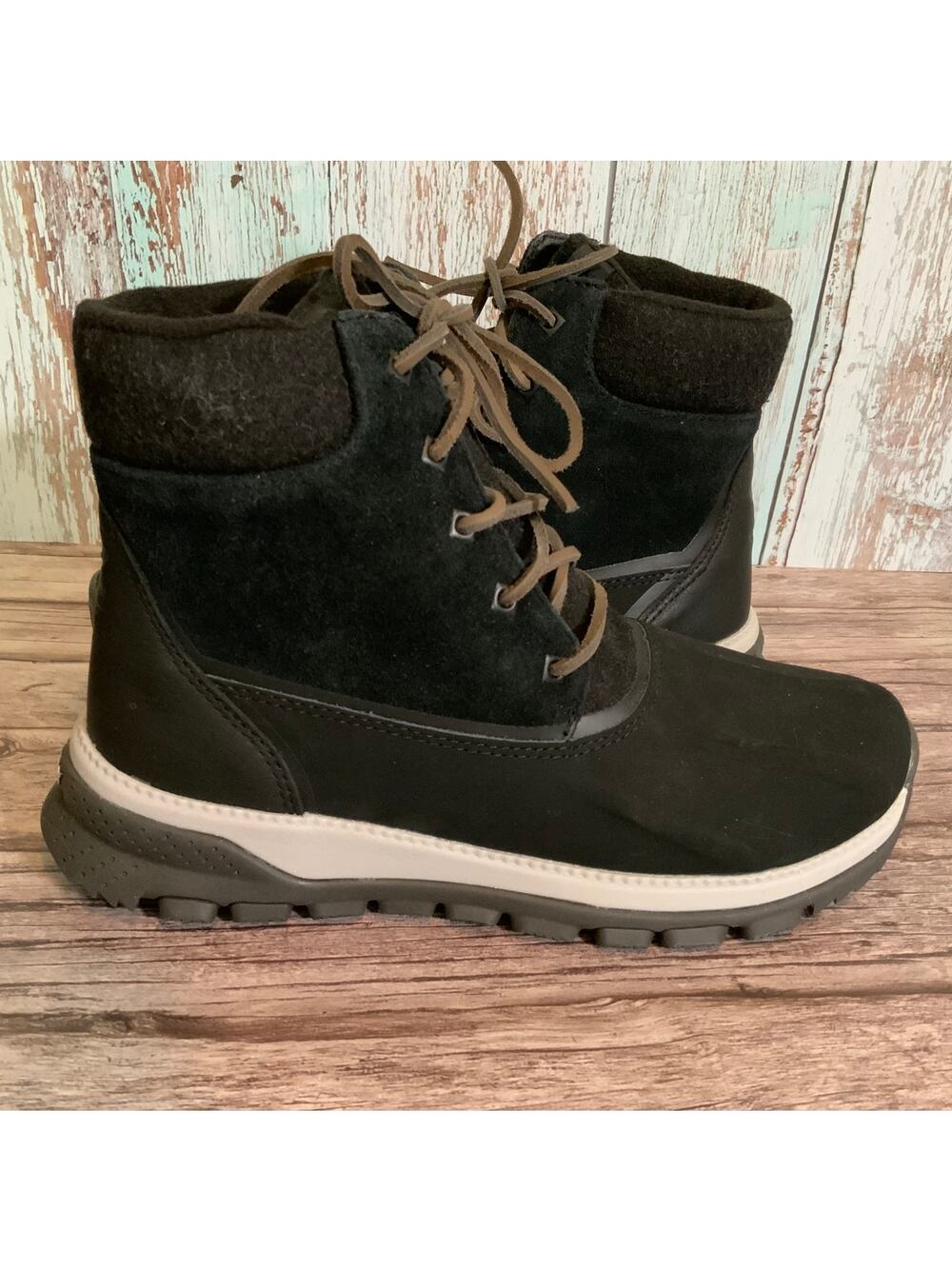 Sperry Unisex Black Leather Winter Boots Mens 7.5 Womens 9 Snow Duck